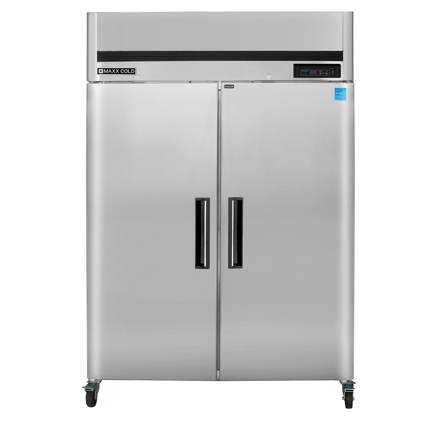 Maxx Cold Double Door Reach-In Freezer, Top Mount, 54"W, 49 cu. ft. Storage Capacity in Stainless Steel - MCFT-49FDHC