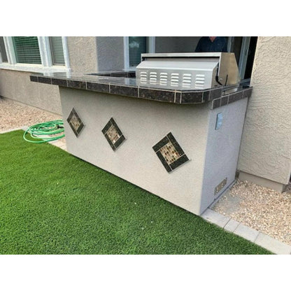 KoKoMo St. John 7'6" BBQ Island W High Bar on three sides and Lights 4 Burner BBQ Grill - St.John-H-bar